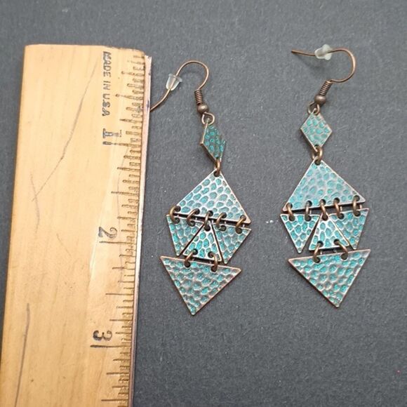 COPPER bronze abstract geometric boho earrings - Picture 4 of 4